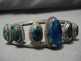Very Rare!! Vintage Native American Navajo Azurite Sterling Silver Bracelet Old Cuff-Nativo Arts