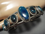Very Rare!! Vintage Native American Navajo Azurite Sterling Silver Bracelet Old Cuff-Nativo Arts