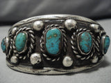 Very Rare!! Vintage Native American Navajo Basalt Turquoise Sterling Silver Bracelet Old-Nativo Arts