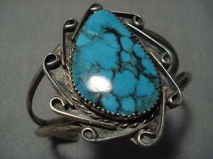 Very Rare!! Vintage Native American Navajo Blue Diamond Turquoise Sterling Silver Bracelet Old-Nativo Arts