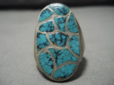 Very Rare Vintage Native American Navajo Blue Warrior Turquoise Sterling Silver Ring Old-Nativo Arts