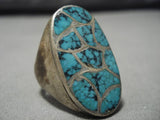 Very Rare Vintage Native American Navajo Blue Warrior Turquoise Sterling Silver Ring Old-Nativo Arts