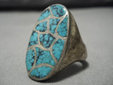 Very Rare Vintage Native American Navajo Blue Warrior Turquoise Sterling Silver Ring Old-Nativo Arts