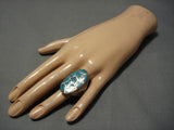 Very Rare Vintage Native American Navajo Blue Warrior Turquoise Sterling Silver Ring Old-Nativo Arts