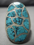 Very Rare Vintage Native American Navajo Blue Warrior Turquoise Sterling Silver Ring Old-Nativo Arts