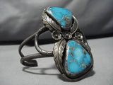 Very Rare!! Vintage Native American Navajo Blue Wind Turquoise Sterling Silver Bracelet Old-Nativo Arts