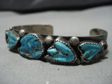 Very Rare Vintage Native American Navajo Carved Turquoise Sterling Silver Bracelet-Nativo Arts
