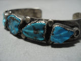 Very Rare Vintage Native American Navajo Carved Turquoise Sterling Silver Bracelet-Nativo Arts