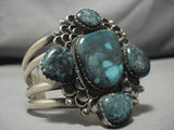 Very Rare!! Vintage Native American Navajo Gilbert Turquoise Sterling Silver Bracelet Old-Nativo Arts