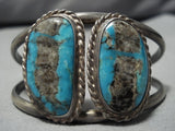 Very Rare Vintage Native American Navajo Morenci Turquoise Sterling Silver Bracelet Old-Nativo Arts