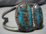 Very Rare Vintage Native American Navajo Morenci Turquoise Sterling Silver Bracelet Old-Nativo Arts