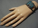 Very Rare Vintage Native American Navajo Morenci Turquoise Sterling Silver Bracelet Old-Nativo Arts