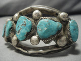 Very Rare Vintage Native American Navajo Turquoise Sterling Silver Bracelet Old Cuff-Nativo Arts