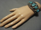 Very Rare Vintage Native American Navajo Turquoise Sterling Silver Bracelet Old Cuff-Nativo Arts