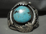 Very Rare Vintage Navajo Blue Diamond Turquoise Native American Jewelry Silver Leaves Bracelet Old-Nativo Arts