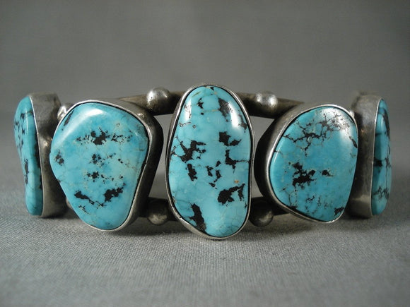 Very Rare Vintage Navajo Blue Moon Turquoise Native American Jewelry Silver Bracelet-Nativo Arts