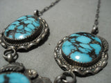 Very Rare Vintage Navajo **blue Thunder Turquoise** Native American Jewelry Silver Necklace Old-Nativo Arts