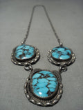 Very Rare Vintage Navajo **blue Thunder Turquoise** Native American Jewelry Silver Necklace Old-Nativo Arts