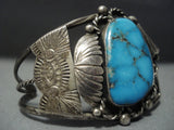 Very Rare Vintage Navajo Blue Wind Turquoise Sterling Native American Jewelry Silver Bracelet Old-Nativo Arts