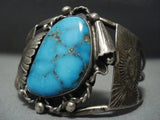 Very Rare Vintage Navajo Blue Wind Turquoise Sterling Native American Jewelry Silver Bracelet Old-Nativo Arts