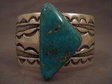 Very Rare Vintage Navajo Carlin Turquoise Native American Jewelry Silver Bracelet-Nativo Arts