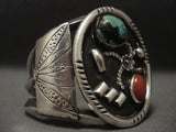 Very Rare Vintage Navajo domed Crow Springs Turquoise Native American Jewelry Silver Bracelet-Nativo Arts