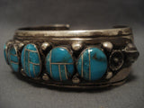 Very Rare Vintage Navajo Easter Blue Turquoise Inlay Native American Jewelry Silver Bracelet-Nativo Arts