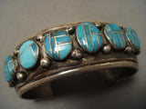 Very Rare Vintage Navajo Easter Blue Turquoise Inlay Native American Jewelry Silver Bracelet-Nativo Arts