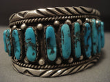 Very Rare Vintage Navajo long Turquoise Native American Jewelry Silver Bracelet Old Sterling Vtg-Nativo Arts