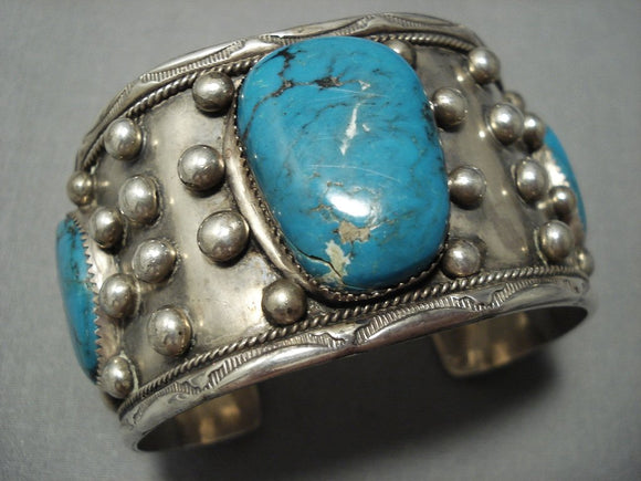Very Rare Vintage Navajo Native American Jewelry jewelry Old Morenci Turquoise Sterling Silver Bracelet-Nativo Arts