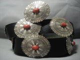 Very Rare!! Vintage Navajo Thomas Singer Coral Sterling Native American Jewelry Silver Concho Belt Old-Nativo Arts