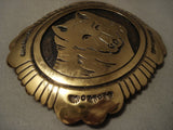 Very Rare Vintage Navajo Thomas Singer Gold Native American Jewelry Silver Wolf Buckle-Nativo Arts
