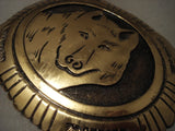 Very Rare Vintage Navajo Thomas Singer Gold Native American Jewelry Silver Wolf Buckle-Nativo Arts