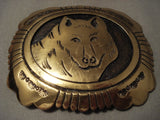 Very Rare Vintage Navajo Thomas Singer Gold Native American Jewelry Silver Wolf Buckle-Nativo Arts