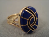 Very Rare Vintage Zuni 'Swirling Lapis' Solid 14k Gold Ring Old-Nativo Arts