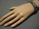 Very Unique!! Vintage Native American Zuni Turquoise Sterling Silver Inlay Bracelet Old-Nativo Arts