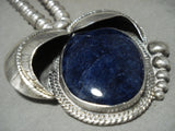 Very Unique Vintage Navajo Domed Lapis Native American Jewelry Silver Leaf Native American Jewelry Silver Necklace Old-Nativo Arts