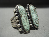 Very Unique Vintage Navajo 'Duel Green Turquoise' Native American Jewelry Silver Ring Old-Nativo Arts