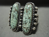 Very Unique Vintage Navajo 'Duel Green Turquoise' Native American Jewelry Silver Ring Old-Nativo Arts