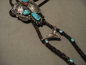 Very Unique Vintage Navajo 'Multi Tier' Turquoise Native American Jewelry Silver Bolo Tie Old-Nativo Arts