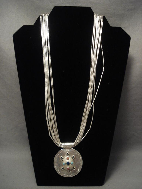 Very Unique Vintage Reversible Turtle Gaspeite Native American Jewelry Silver Necklace-Nativo Arts