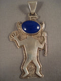 Very Unique Vintage Tommy Jackson Domed Lapis Native American Jewelry Silver Pendant-Nativo Arts