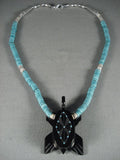 Very Unique Vintage Zuni 'Turquoise Bear Fetish' Native American Jewelry Silver Necklace-Nativo Arts