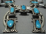 Vintage Native American Jewelry Navajo Bisbee Turquoise Sterling Silver Squash Blossom Necklace Old-Nativo Arts