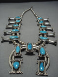 Vintage Native American Jewelry Navajo Bisbee Turquoise Sterling Silver Squash Blossom Necklace Old-Nativo Arts