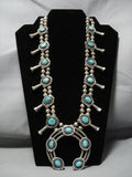 Vintage Native American Jewelry Navajo Green Turquoise Sterling Silver Squash Blossom Necklace Old-Nativo Arts