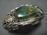 Vintage Native American Jewelry Navajo Gtreen Turquoise Sterling Silver Bracelet-Nativo Arts