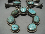 Vintage Native American Jewelry Navajo Red Mountain Turquoise Sterling Silver Squash Blossom Necklace-Nativo Arts