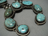 Vintage Native American Jewelry Navajo Red Mountain Turquoise Sterling Silver Squash Blossom Necklace-Nativo Arts