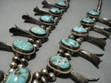 Vintage Native American Jewelry Navajo Red Mountain Turquoise Sterling Silver Squash Blossom Necklace-Nativo Arts